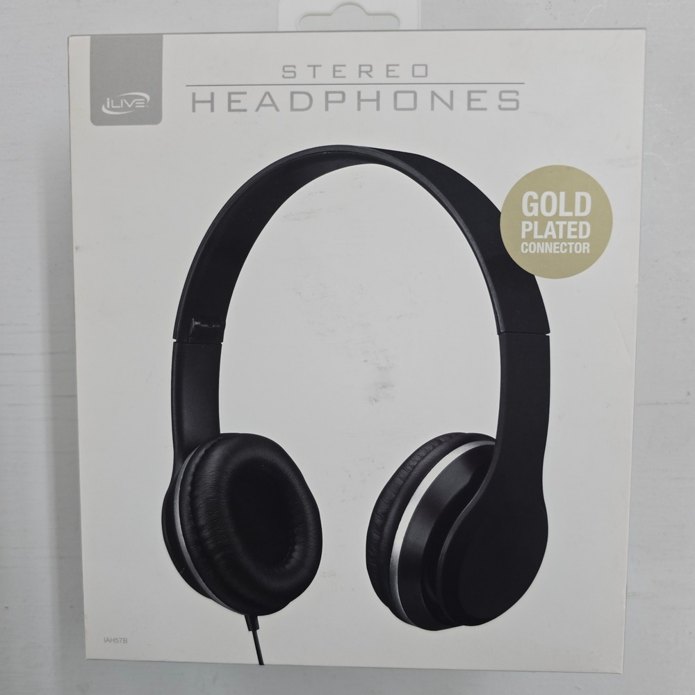 iLive Stereo Headphones Black IAH57B Gold Plated Connector Folding On-Ear Wired